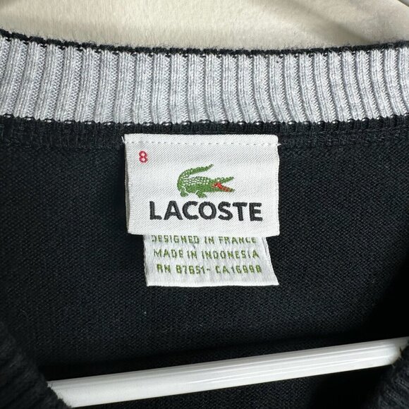 Lacoste Sweater Mens Sz 8 US XXL Black Cotton V Neck Long Sleeve Logo Pullover - Picture 6 of 10